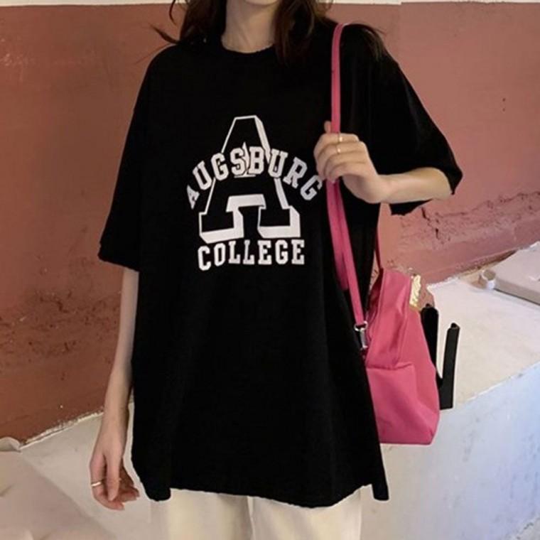 여성면티 박스티 라운드넥 반팔티셔츠 레터링 여름맨투맨 캐주얼 프린팅티셔츠