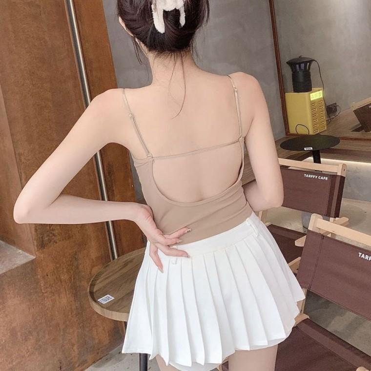 크롭티 노브라티 내장 민소매티셔츠 여성민소매 캡 반원형 브이넥 여름나시