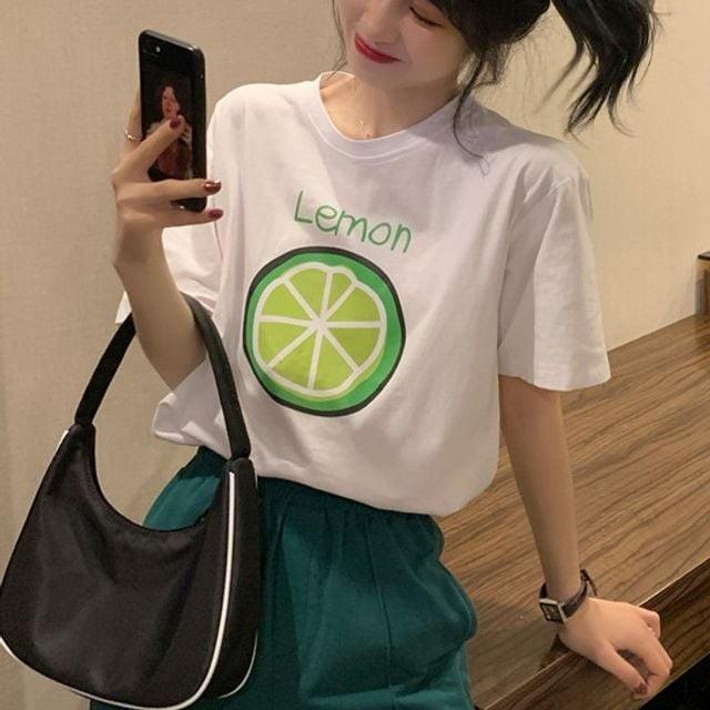 프린팅 라운드 라운드티셔츠 반팔티셔츠 여성티셔츠 캐주얼 여름티셔츠 반팔티