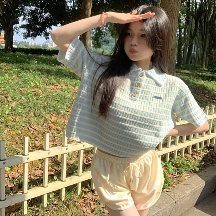 단가라 줄무늬 카라 여름반팔 여성티셔츠 반팔티셔츠 빅사이즈반팔티