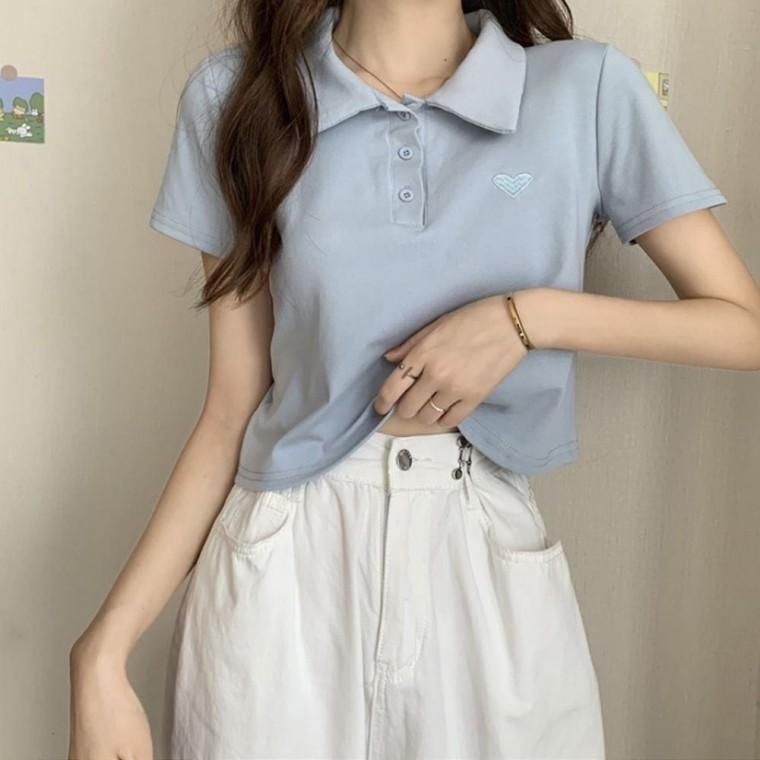 카라 페미닌룩 데일리룩 데이트룩 여름 데일리 여자 캐주얼룩 반팔티 티셔츠