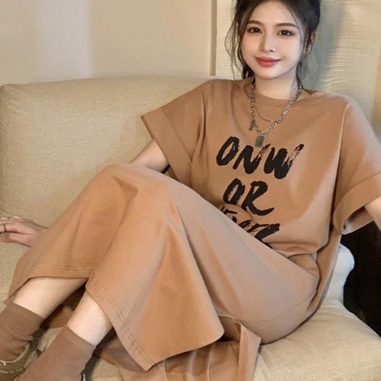 미디 원피스 홈웨어 니트 마실 여름 롱 편한 반팔 여성 프릴