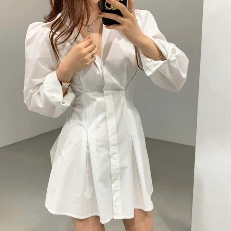 여성여름원피스 퍼프소매 집업원피스 레이스롱원피스 펀칭원피스 예쁜원피스
