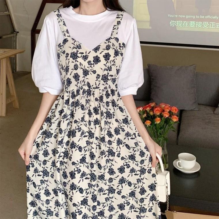 일체형 여름원피스 롱원피스 여성원피스 민소매 뷔스티에 반팔 일체형원피스