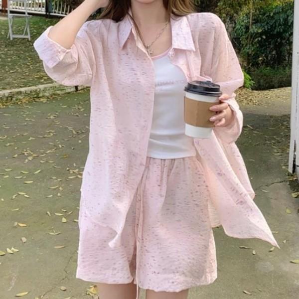 여름 쓰리피스세트 시원한 나시 반팔 반바지 구성 단독 또는 레이어드로 다양한 패션 연출 여성 코디세트