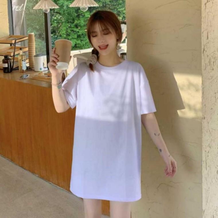여성 오버핏 여름 루즈핏 무지 반팔 롱 베이직 티셔츠