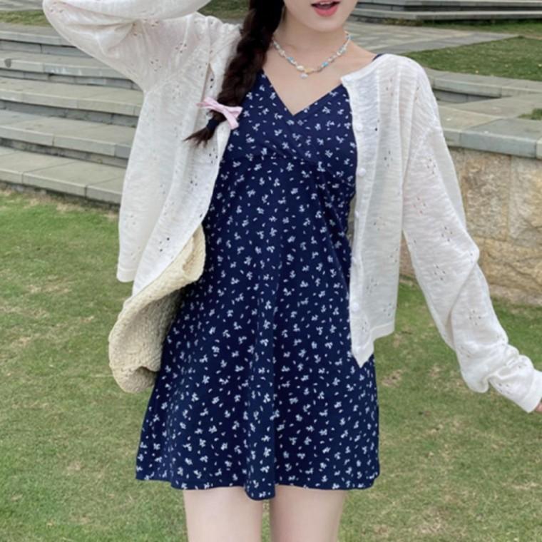 여성 여름 슬림 얇은 펀칭 긴팔 단추 라운드 가디건