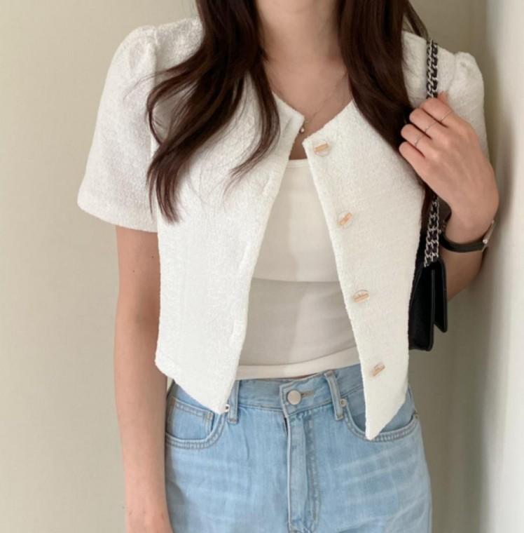 여성 정장 여름 반팔 크롭 데일리 아우터 트위드 자켓