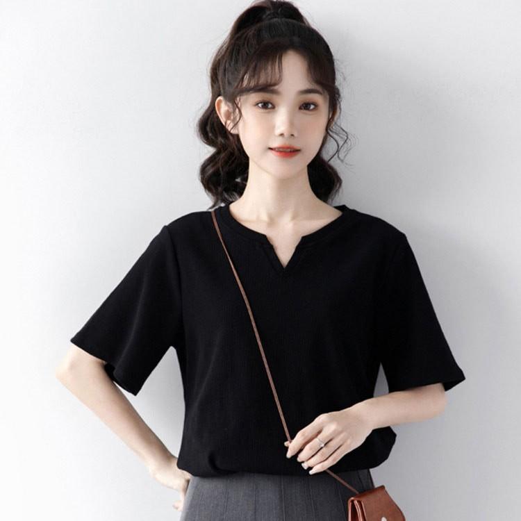 여자 여름티셔츠 깔끔 베이직 브이넥 기본 반팔티