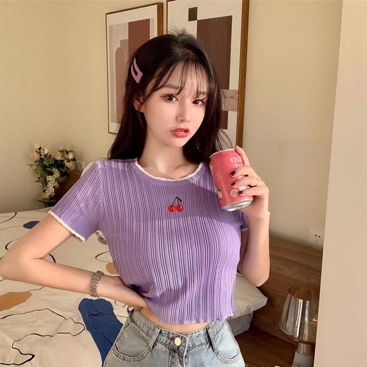 여성 크롭 여름 찰랑거림 시원한 프릴 반크롭 반팔티