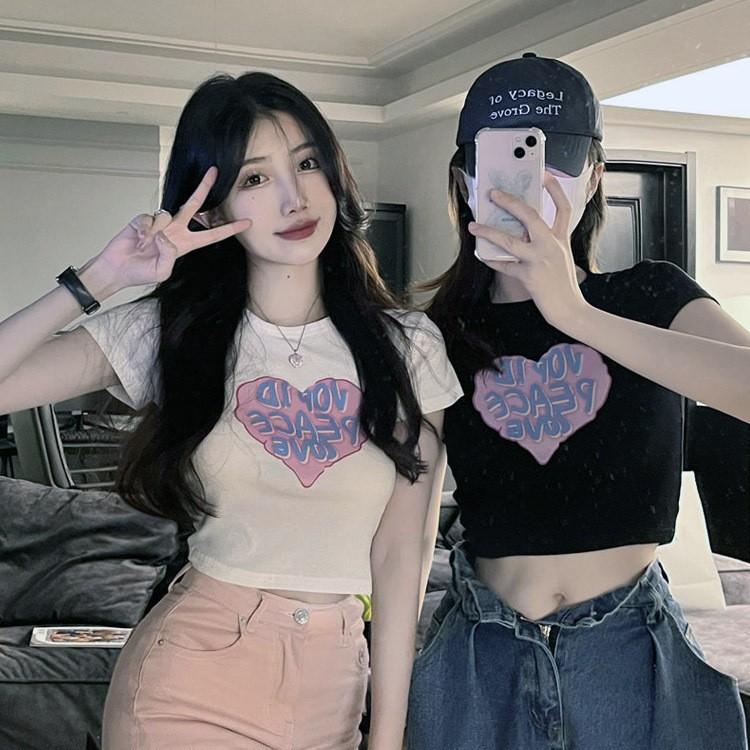 하트 레터링 여성 데일리 크롭 여름 필수소장 반팔티