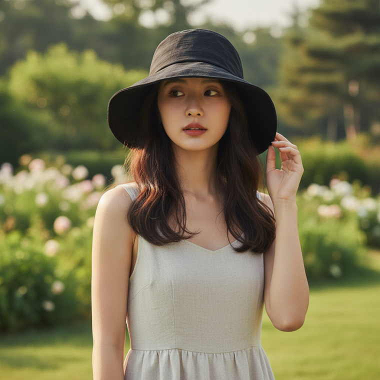 자외선 차단 리본 버킷햇 여성용 썬캡 여름용 선바이저 사파리 햇볕 모자