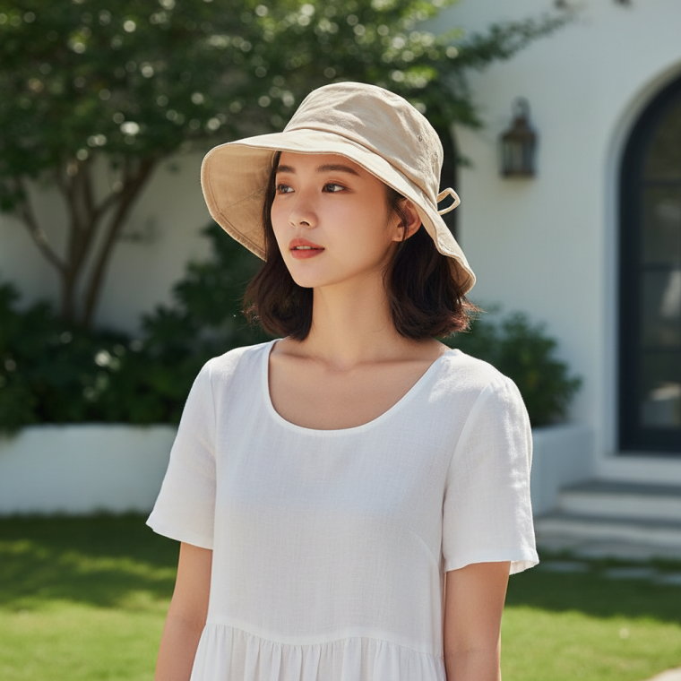 여성용 자외선 차단 리본 장식 버킷햇 여름용 선캡 사파리 모자