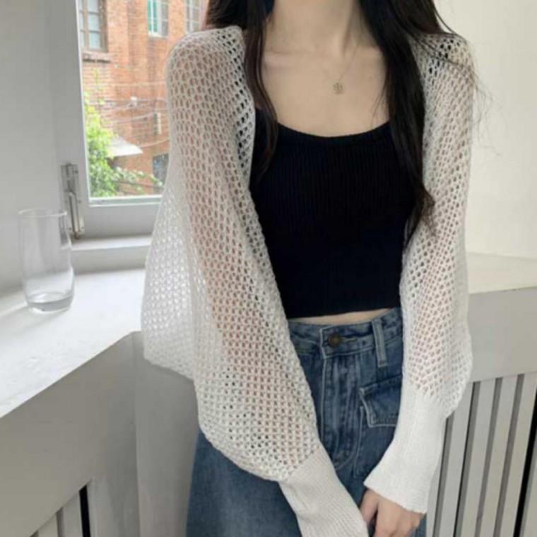 여성 여름 바캉스 나들이 볼레로 긴팔 그물 망사 가디건