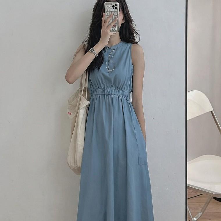 여자 여름 민소매 셔링 원피스 데일리룩