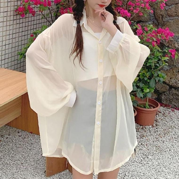 여성 쉬폰 기본형 시스루 1P 자외선차단 여름 비치