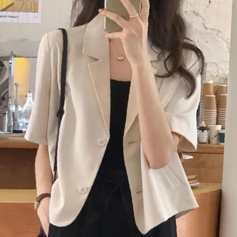 여성 반크롭 유니크 투버튼 여름 자켓 1P 데일리 마이 정장