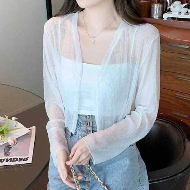 여성 부드러운 멀티 시스루 가디건 1P 여름 크롭 긴팔 외투