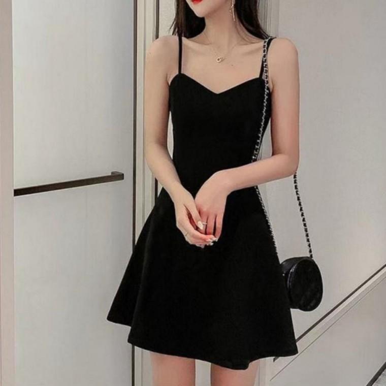 여성 봄 여름 나시 치마 슬림 블랙 미니 끈 원피스