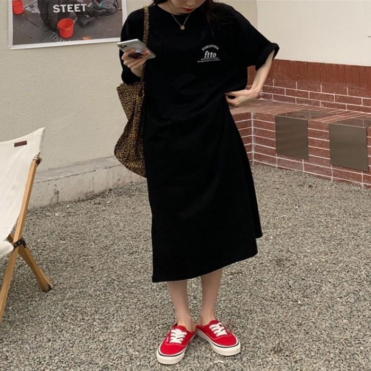 편한 데일리 등원룩 루즈핏 여름 여자 롱원피스 반팔