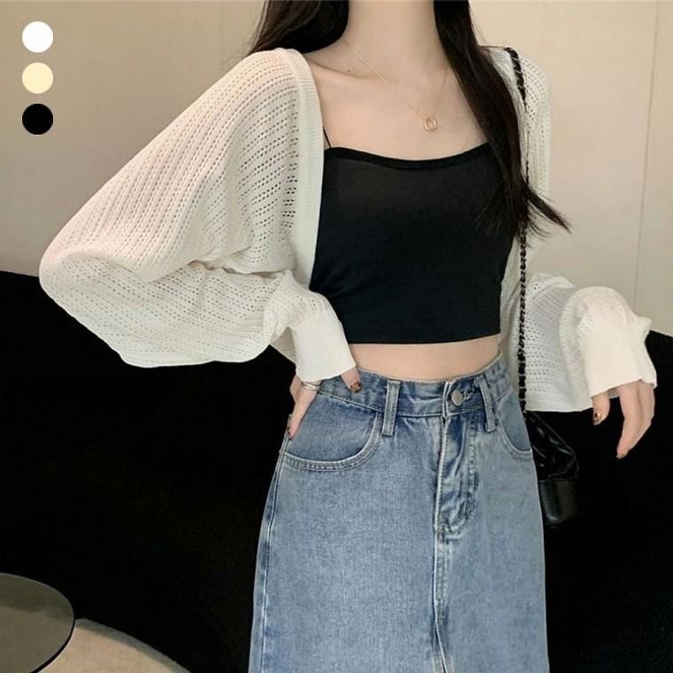볼레로 니트 펀칭 3색 메쉬 가디건 여름 여성 얇은