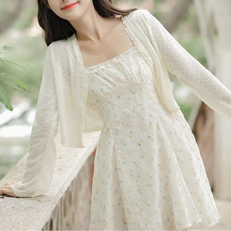 가디건 볼레 얇은 여름 레이스 여자 숏 노버튼 시스루