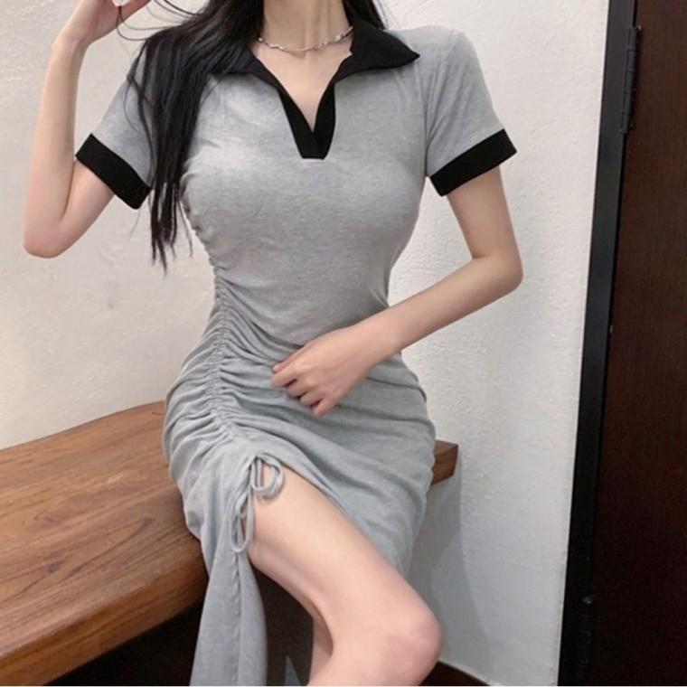 여성 데일리 반팔 트임 여름 원피스 원피스 카라 셔링