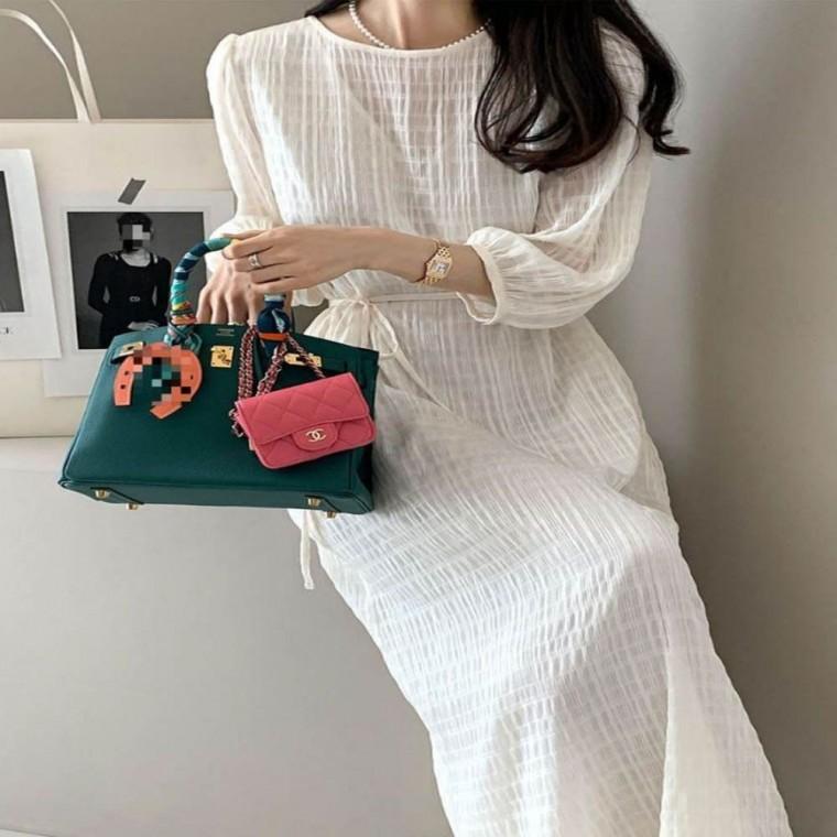 여자 얇은 단정한 여름 페미닌 시스루 2컬러 롱원피스
