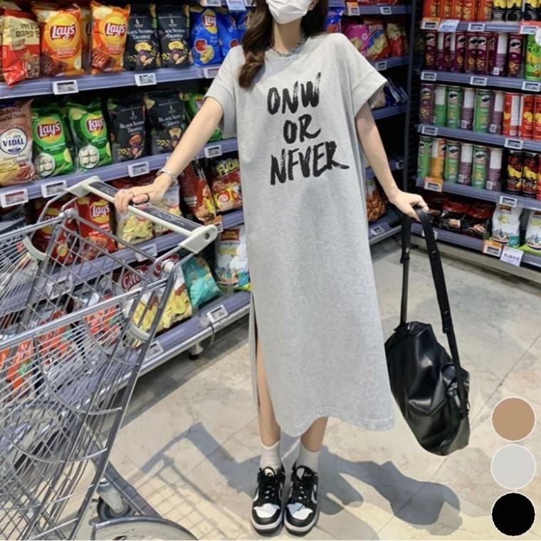 여자 여름 원피스 반팔 롱 데일리 편한 레터링 포인트