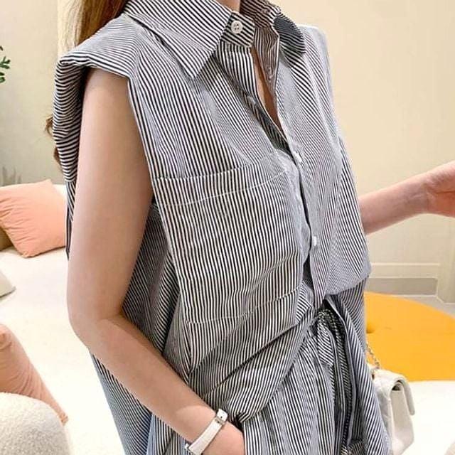 상하의세트 민소매 반바지 여름 밴딩 여성 셔츠 스트라이프