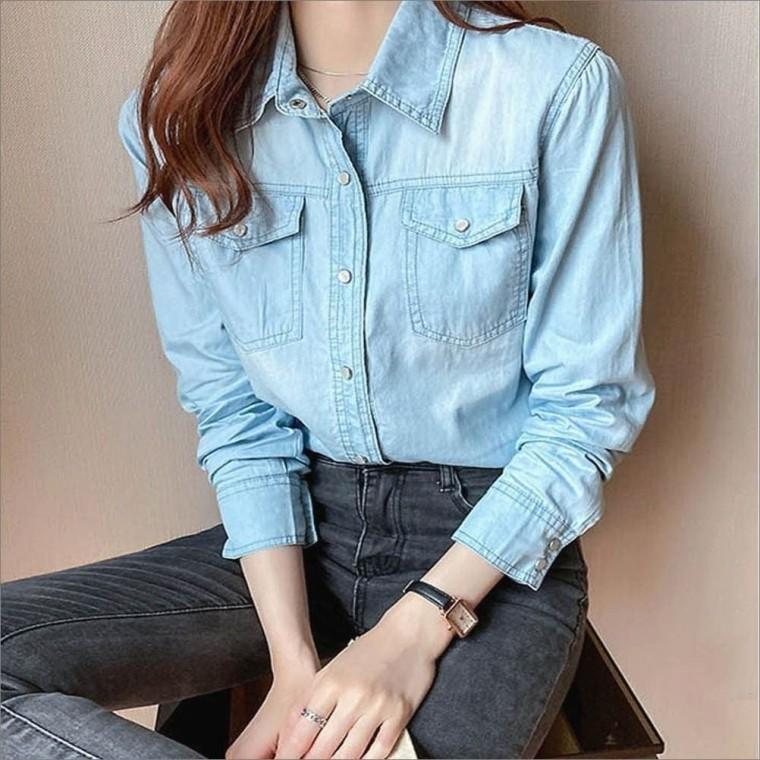 캐주얼 남방 여자청남방 봄여름 진연청 데님셔츠