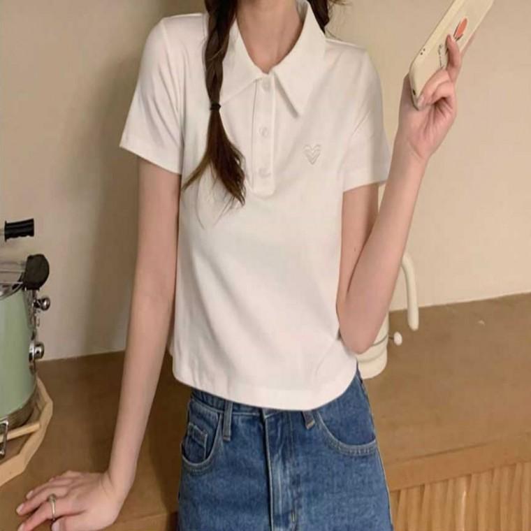 크롭티 티셔츠 카라넥 여름 6컬러 기본 여성 반팔