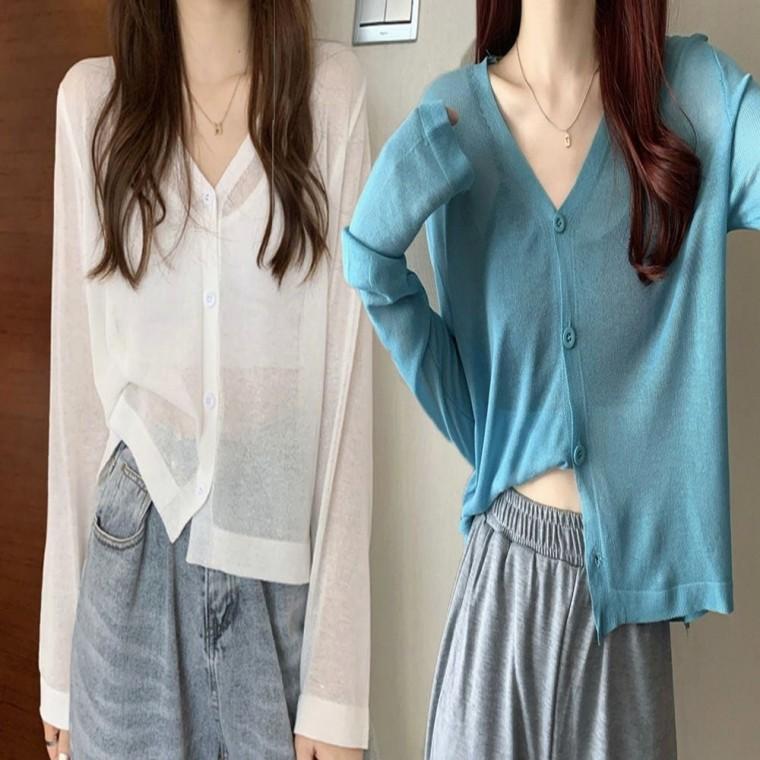 바람막이 여름 에어컨 긴팔 여성 가디건 얇은 시스루