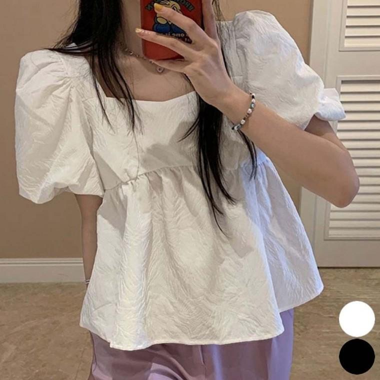 퍼프 여자 스퀘어넥 반팔 블라우스 청순 여름 시원한
