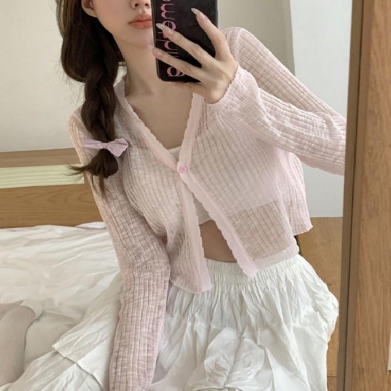 얇은 세미크롭 여자 5색 여름 시스루 간절기 가디건