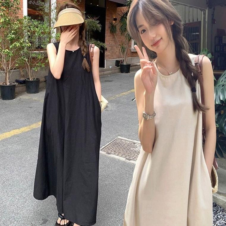 여름 A라인 원피스 시원한 롱 민소매 나시 여자