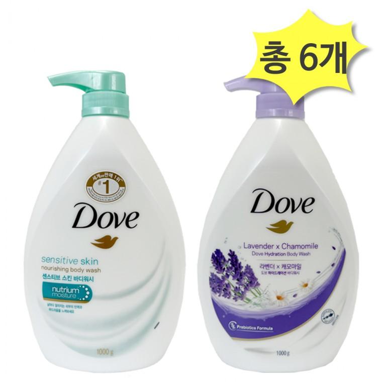 도브 바디워시 2종 라벤더1000&센서티브1000ml x각3개(총6개) 라벤더향 저자극 대용량