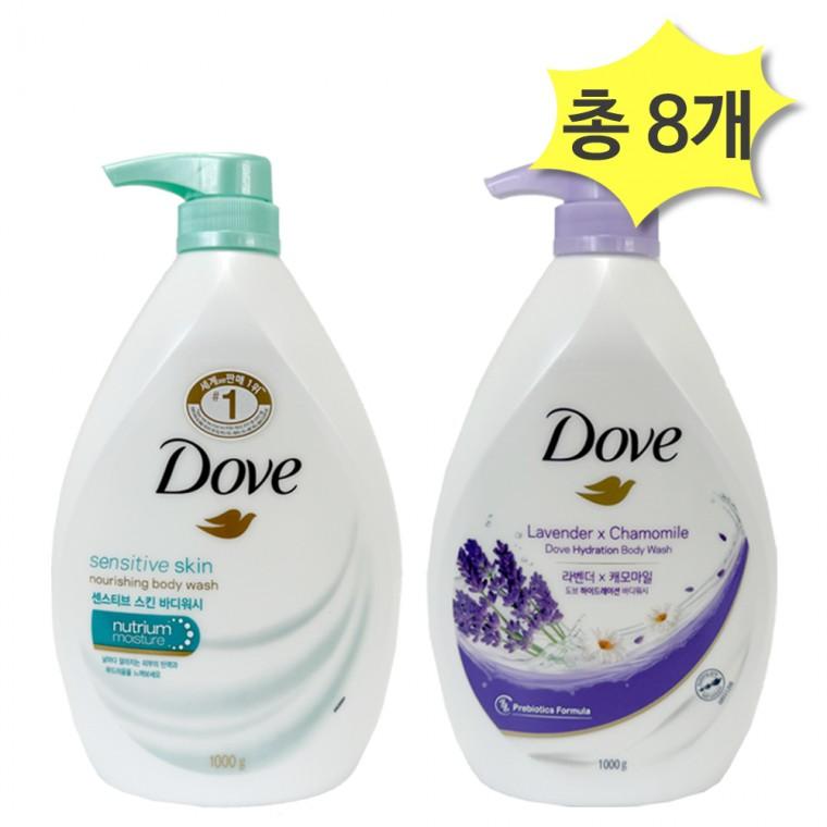 도브 바디워시 2종 라벤더1000&센서티브1000ml x각4개(총8개) 라벤더향 저자극 대용량