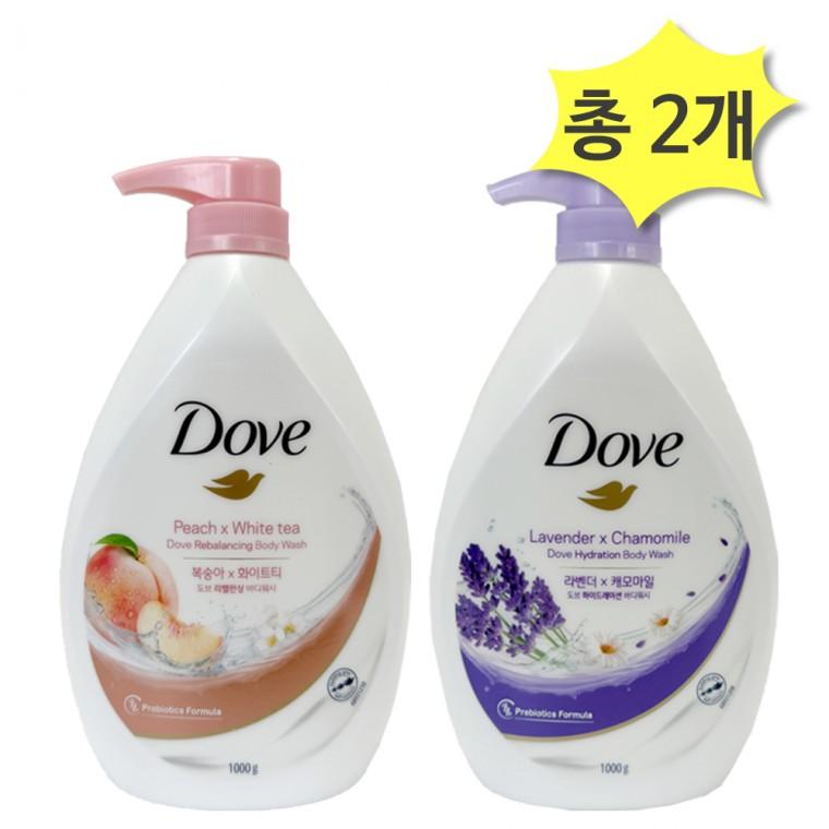 도브 바디워시 2종 화이트피치1000&라벤더1000ml x각1개(총2개) 복숭아향 저자극 대용량