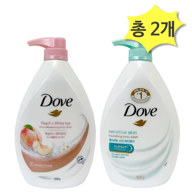 도브 바디워시 2종 화이트피치1000&센서티브1000ml x각1개(총2개) 복숭아향 저자극 대용량