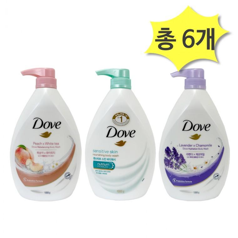 도브 바디워시 3종 피치1000&라벤더1000&센서티브1000ml x각2개(총6개) 저자극 대용량