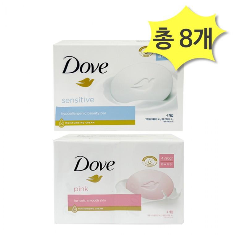 도브 비누 2종 핑크뷰티바&센서티브 90g 4개입 x 각4개(총8개)플로럴향 저자극