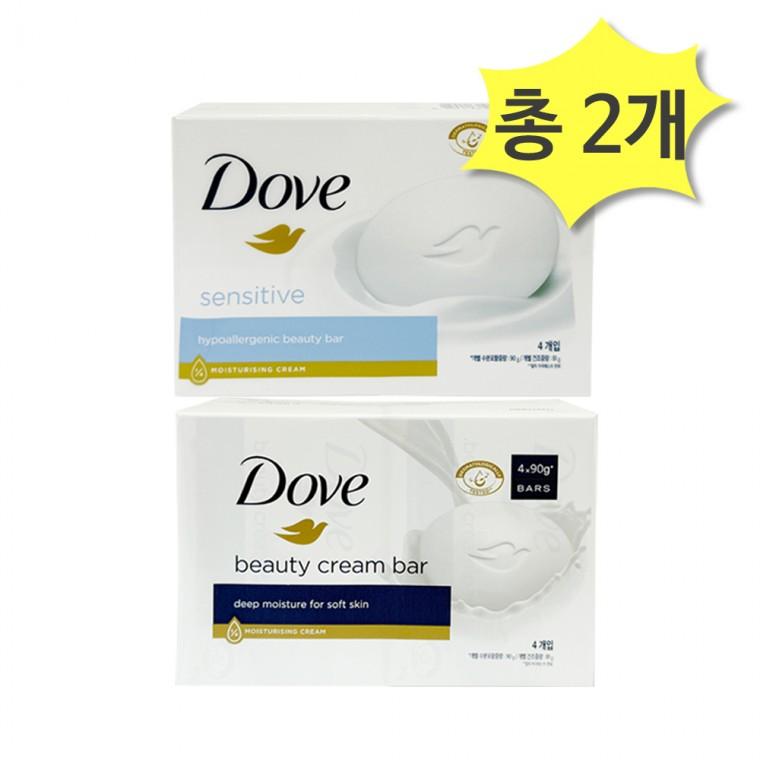 도브 비누 2종 센서티브&뷰티크림바 90g 4개입 x 각1개(총2개) 저자극