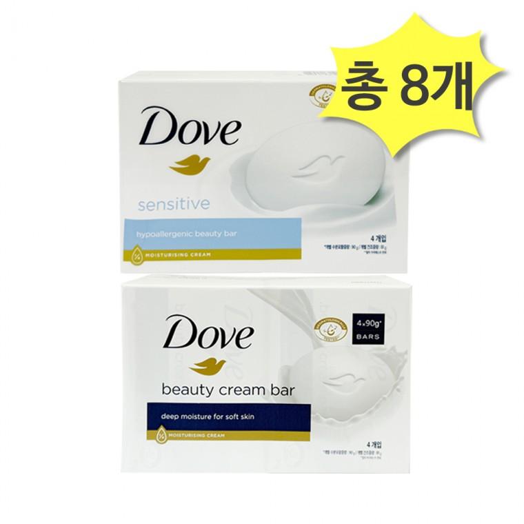 도브 비누 2종 센서티브&뷰티크림바 90g 4개입 x 각4개(총8개) 저자극