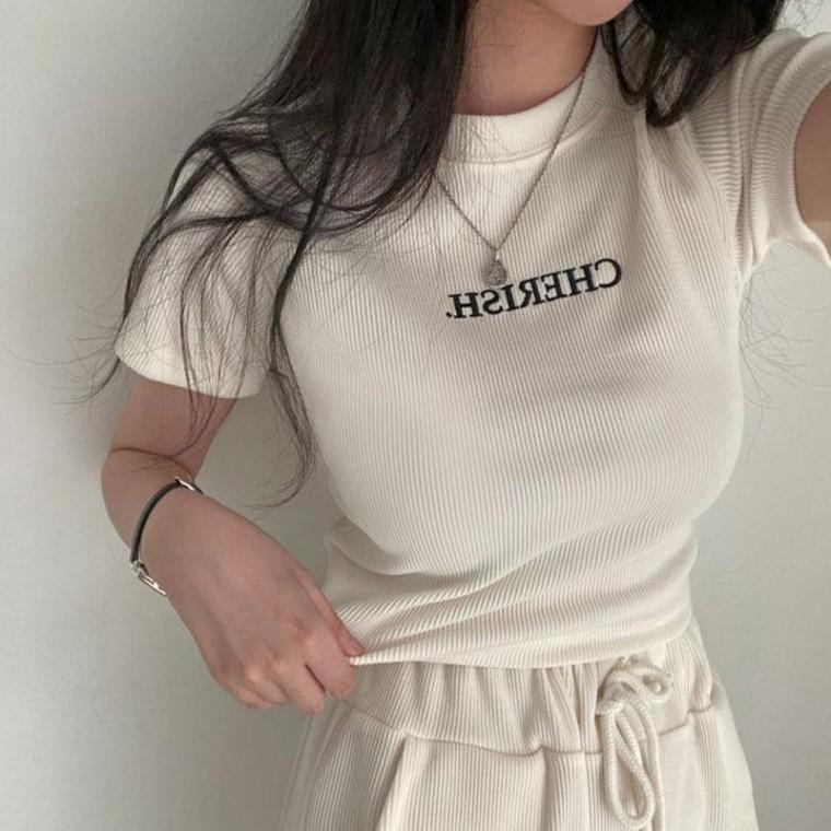 여자 여름set 여성 골덴 반팔조거세트 상하의셋업 부드러운 반팔티셔츠