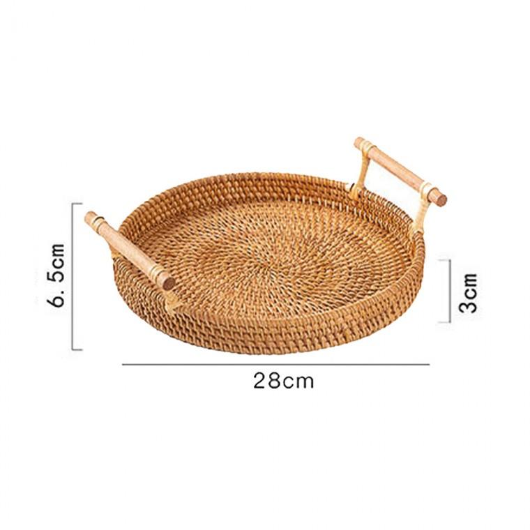 핸들 라탄 원형 트레이 28cm
