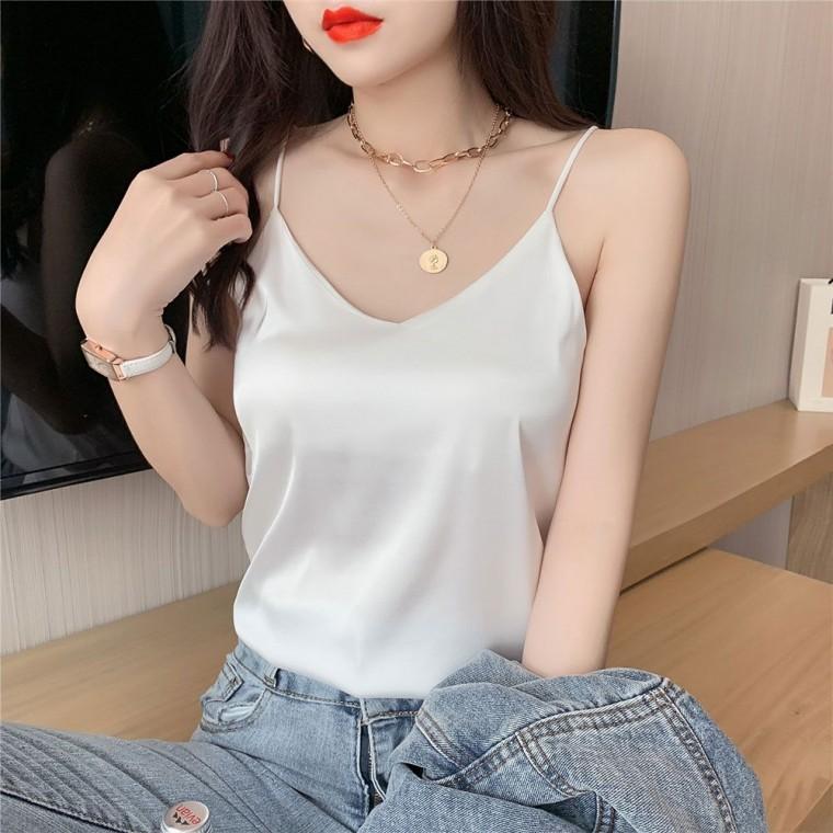 끈나시 3color 브이넥 실크 새틴 여자끈 블라우스 실크끈 새틴끈 여성 민소매