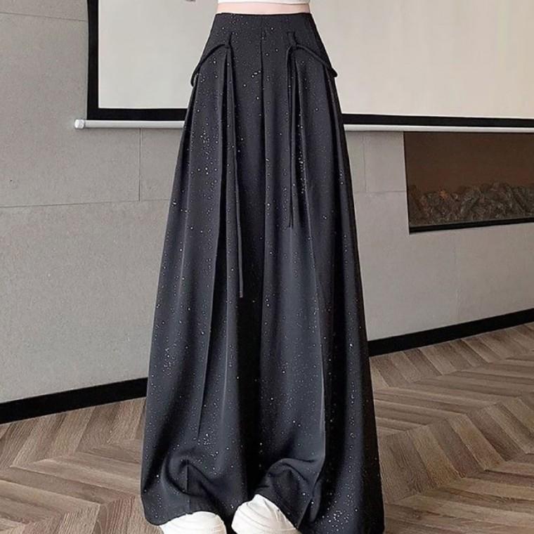 와이드슬 하이 웨스트 뒷밴딩 롱슬랙스 세미 정장 바지 통바지 캐주얼 하체 커버 팬츠