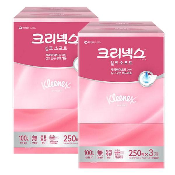 크리넥스 실크소프트 미용티슈 각티슈 250매 x3입x2팩