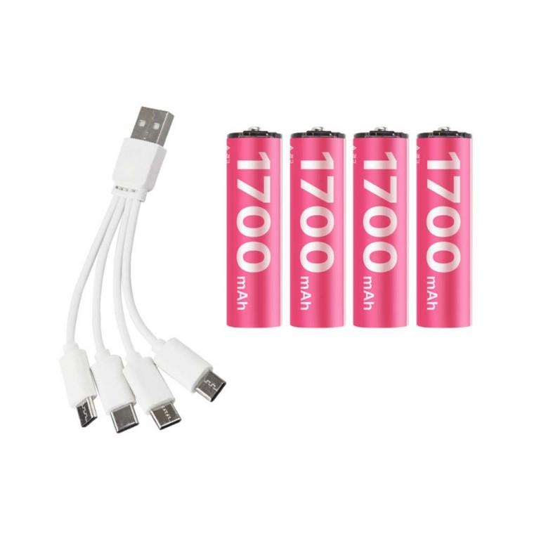 4 IN 1 USB TYPE C 충전식 건전지 케이블 1.5V 1700mAh